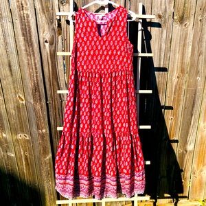 Beachlunchlounge Collection Ireana Tiered Ruffle Red Print Midi Dress XS